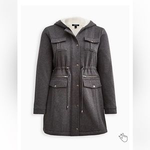 Torrid Hooded Anorak - Faux Shearling Lined Grey